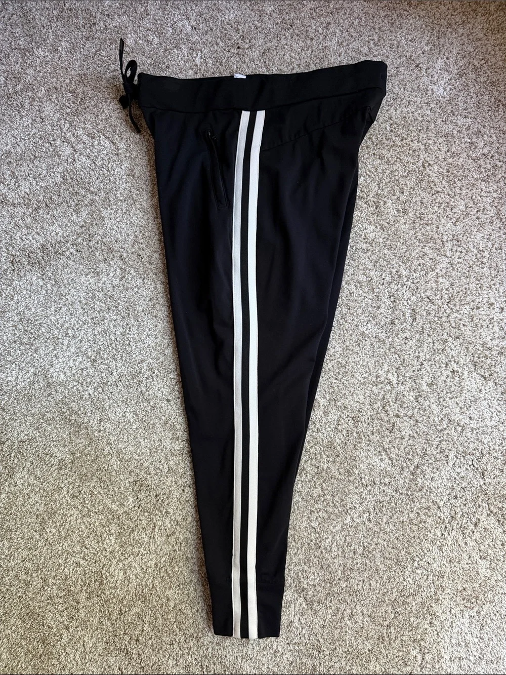 ATHLETA Black Metro Track Jogger with White Side Stripes